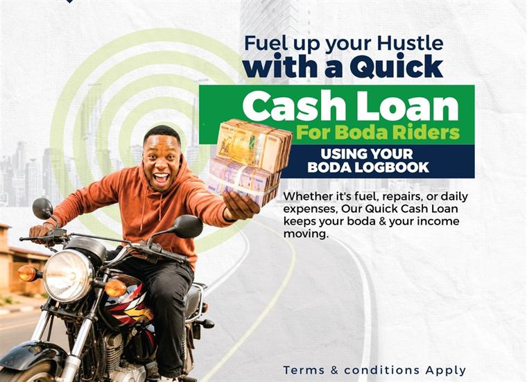 NECOS boda boda loan poster, a rider on his motorcycle